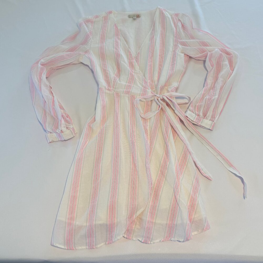 GB Long Sleeve‎ Pink Stripe Wrap Dress Size S
